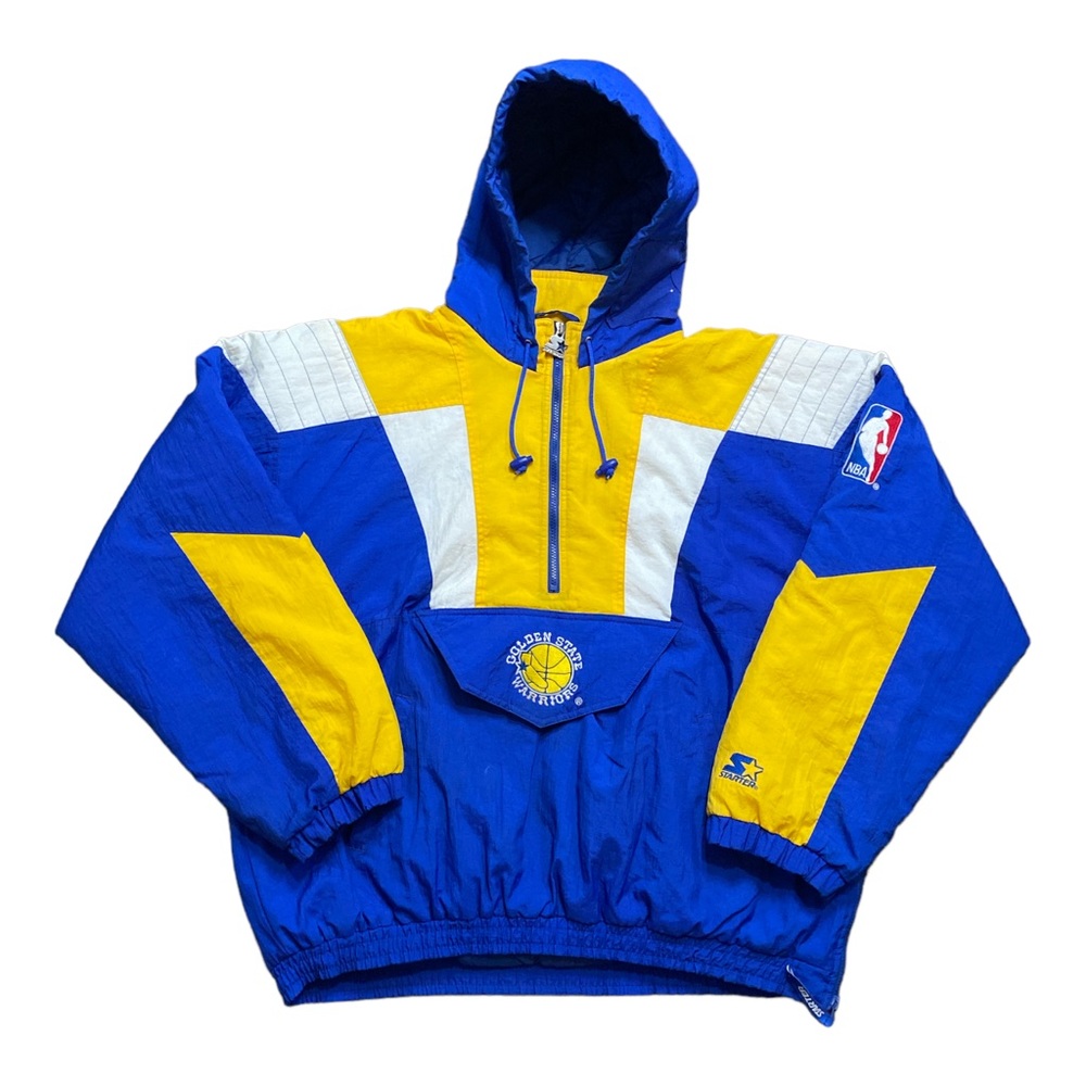 VTG 90's Starter Golden State Warriors NBA Puffy Pullover Jacket Men's SZ XL